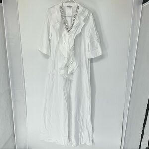 Gizia White Ruffled Dress with Silver Embellishments Womens 42